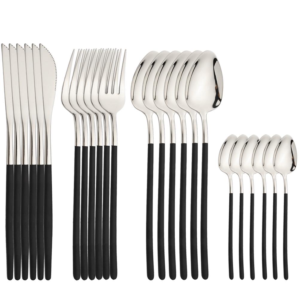 24Pcs Tableware Sets 18/10 Stainless Steel Cutlery Set Knife Fork Spoon Dinnerware Set Home Silverware Western Flatware Set
