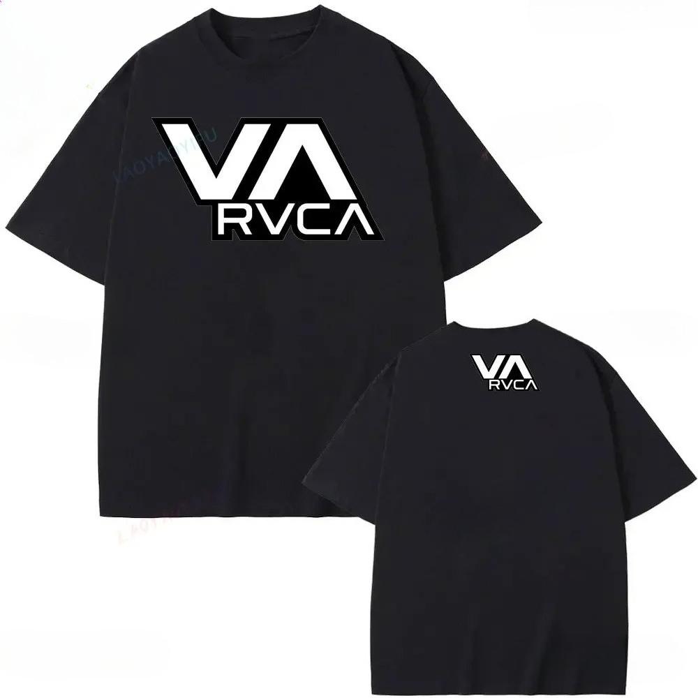 RVCA Black Tshirt Summer Print Short Sleeved Fashionable Unisexs and Womens Design Brand Tshirt Top Streetwear