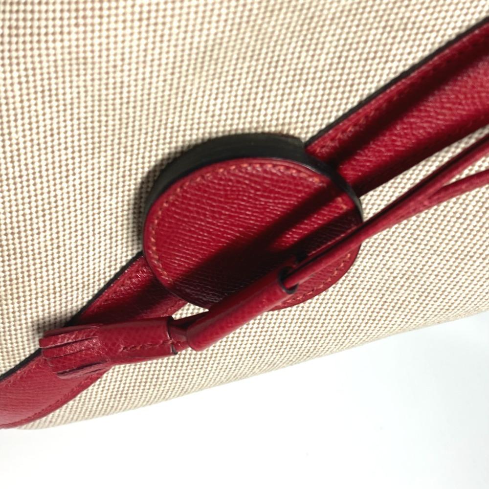 HERMES vintage Standy Crossbody Drawstring Shoulder Bag Leather/Canvas Red/Beige