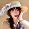 Korean Version Spring and Summer Flat Top Top Top Hat Seaside Travel Vacation Sun Protection Beach Hat Bow Strap Straw Hat