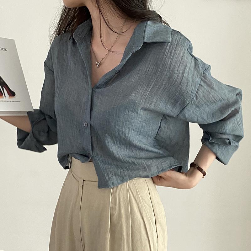 Camicia Blusa Trendy Semplice Sottile Tinta Unita Camicia Anti-UV Camicia Anti-sbiadimento Top Donna Colore Solido Camicia Protezione Solare Streetwear