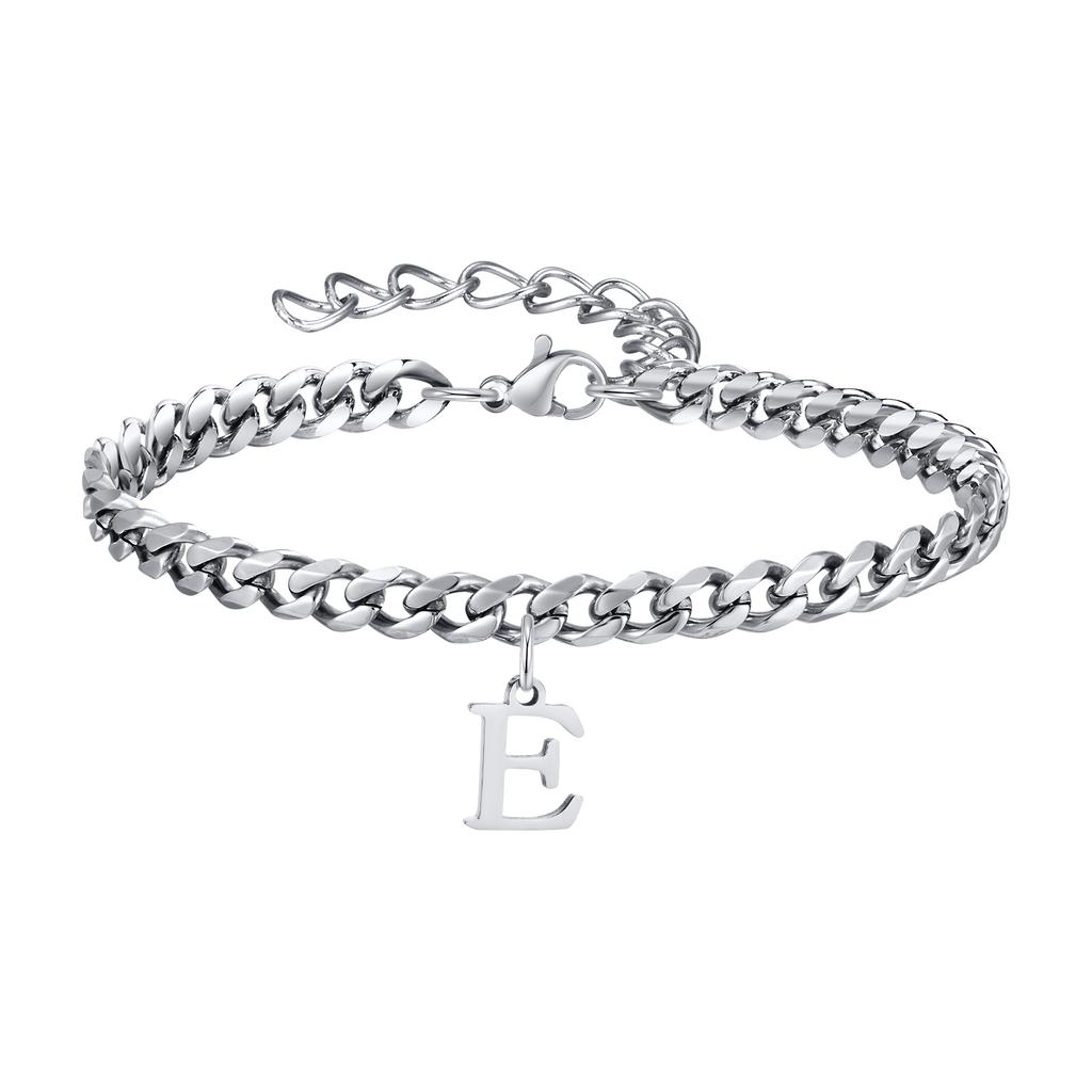 Mens Initials Cuban Links Bracelets,Stainless Steel A-Z 26 Letters Alphabet Charm Chain Wristband Adjustable,Casual Jewelry Gift