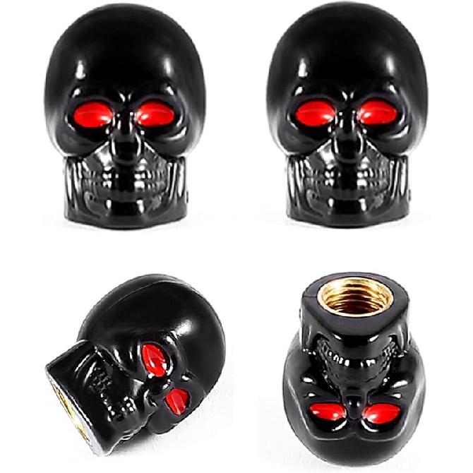 Dsycar Skull Style Tire Valve Stem Caps Antirust Copper Core, Red Eyes with Rubber Ring, Universal Stem Covers for Cars, SUVs, Bike and Bicycle,