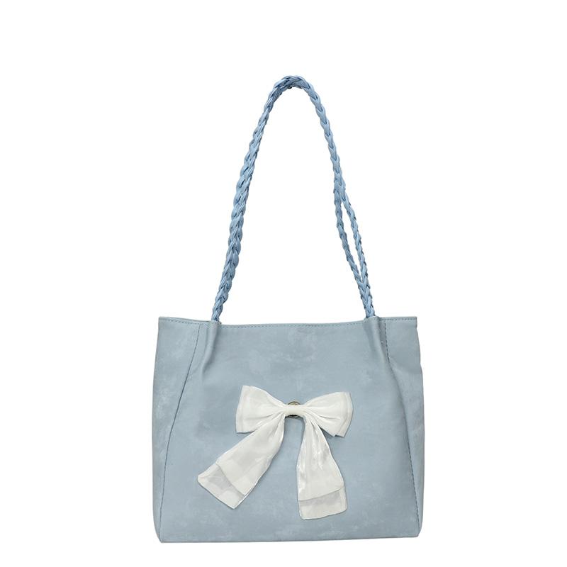 Fashion Cute Chic Pink Bowknot Tote Bag Female Soft PU Leather Ladies Large Handbag Korean Commuter Shoulder Bags Novelty Purse