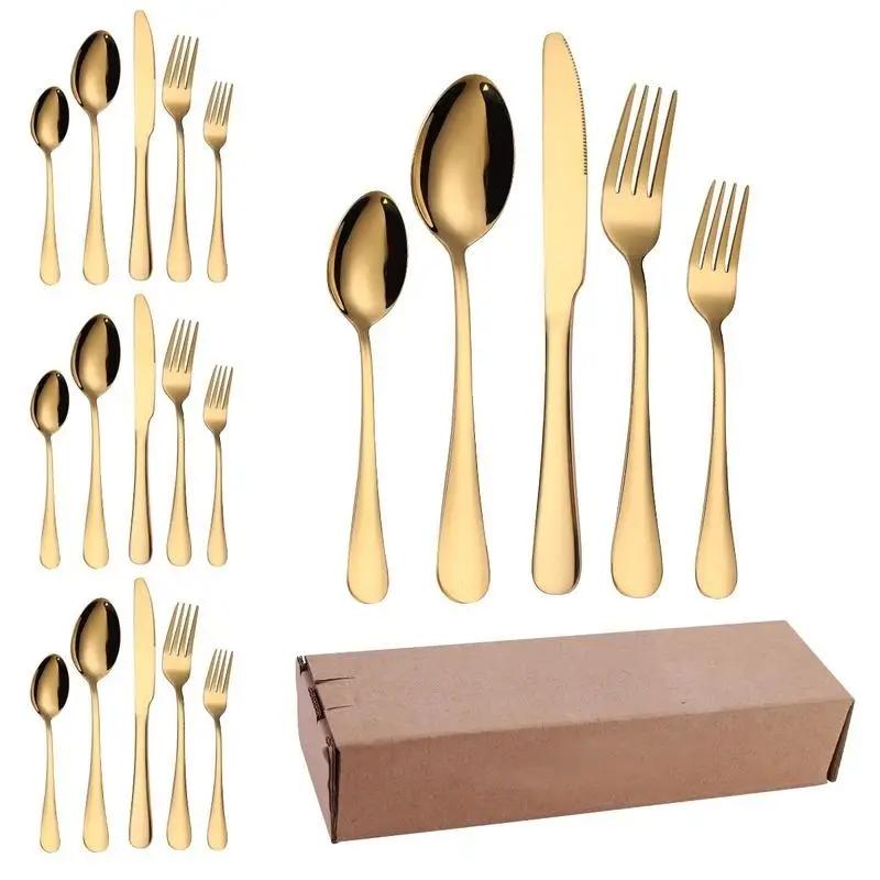 20Pcs/Lot Multicolor Flatware Set Stainless Steel Dinner Forks Spoon Knife with Titanium Plating Rainbow Cutlery Dinner Set