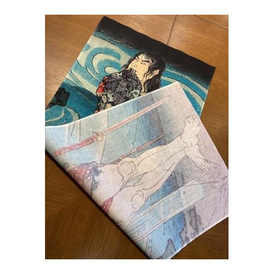 Ukiyo-e Tenugui Towel - Utagawa Kuniyoshi's Funabashi Yo Suikoden - Printed with Reactive Dyes On Premium Tokka Cotton 100% - Japan