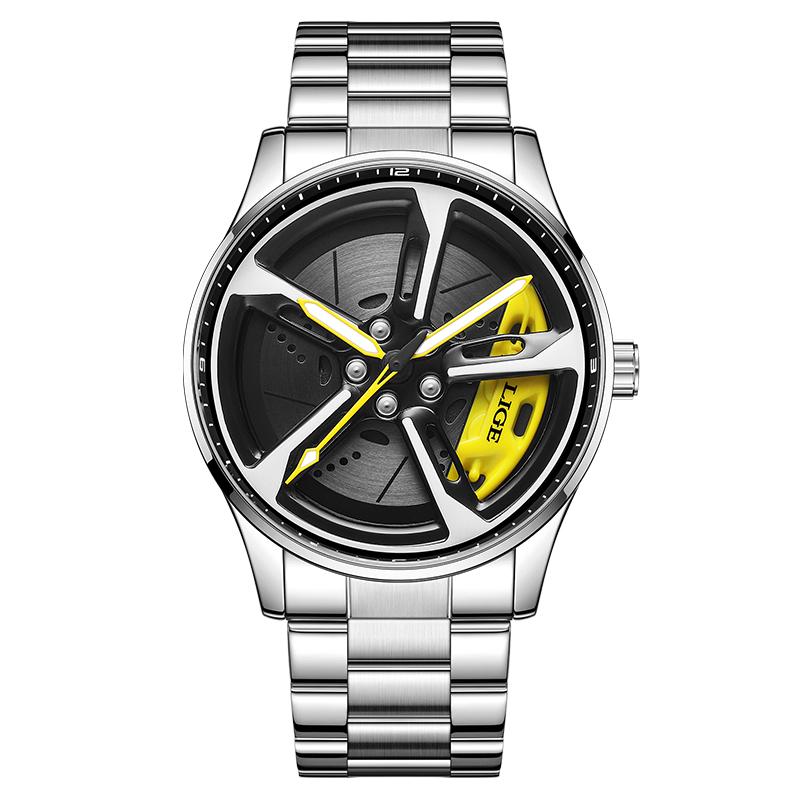 

New Sports Mens Car Wheel Watches Business Waterproof Quartz Watch For Men Stainless Steel Hub Wheel Dial Design Watch Men