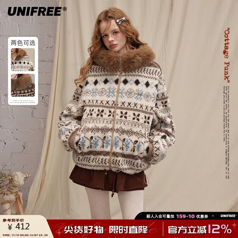 

UNIFREE Women s Retro Fair Isle Plush Jacket S