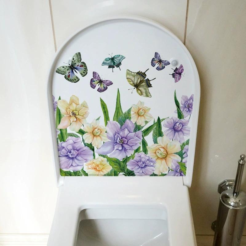 Bathroom Toilet Seat Sticker Self-Adhesive Floral Butterfly Decals Toilet Stickers For Cistern Bathroom Wc Restroom Decor