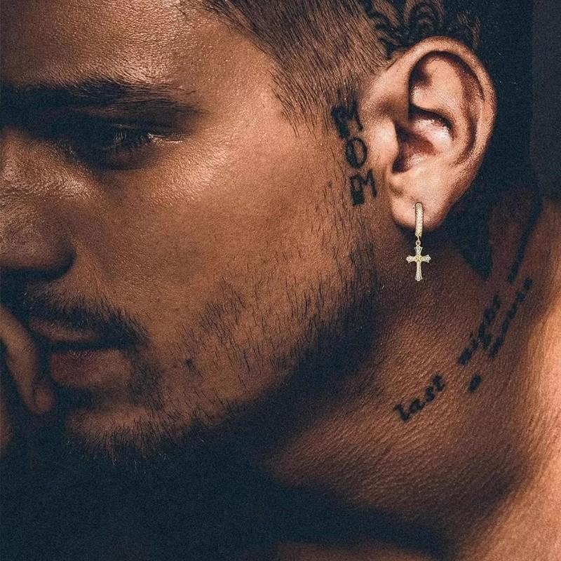 Full Diamond Paved Cross Shape Unisex Couple Stud Earrings Hip Hop Jewelry