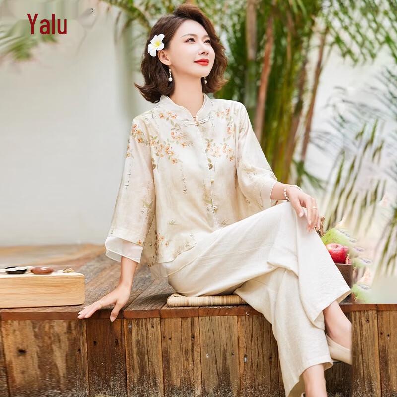Yalu Women s New Chinese Style Summer Two-Piece Set 4XL