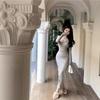 Pure desire style long-sleeved temperament dress autumn slim-fitting tight mid-length waist split skirt long dress