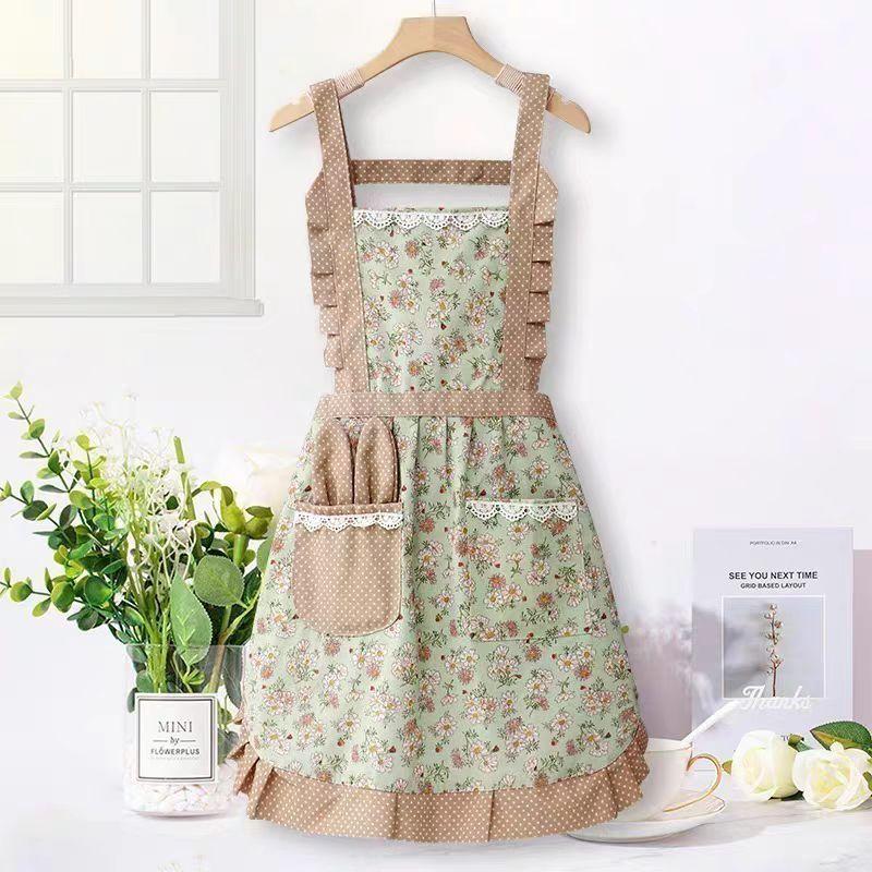 Korean Version Cotton and Linen Apron for Women Cute Kitchen Home Cooking Breathable Apron Fashionable Work Clothes Chef Apron