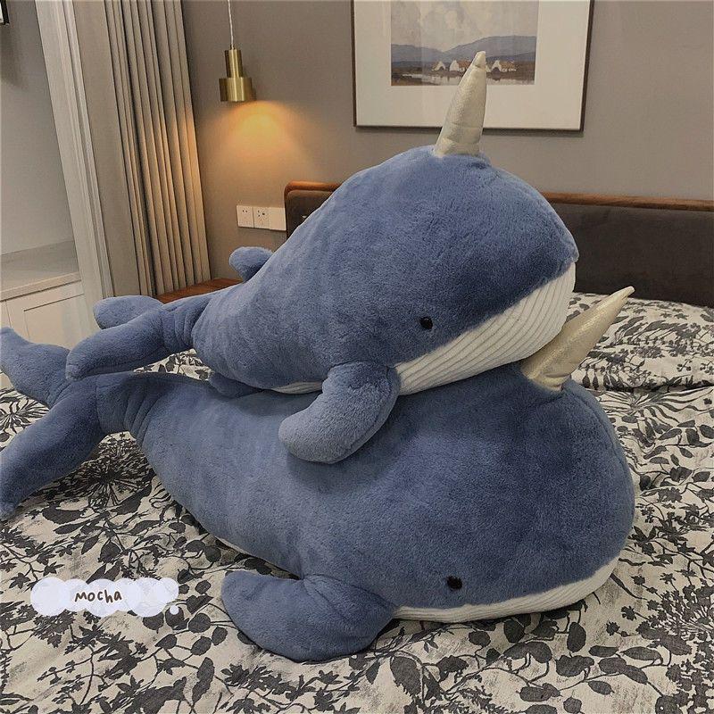 

Гигантский плюшевый нарвал и акула мягкая игрушка подушка Blue Shark 60cm