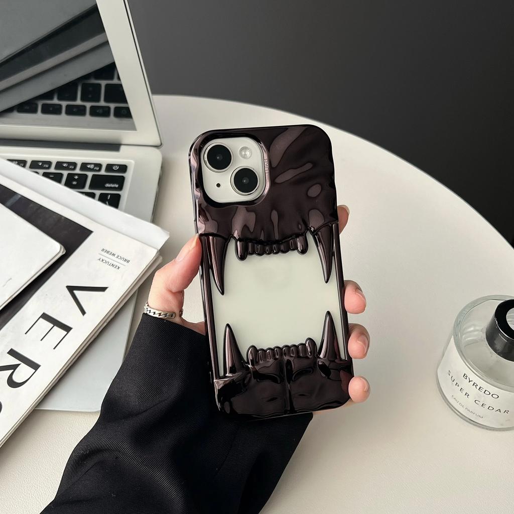 Plating Soft Rubber Frame Tiger Teeth-Shaped Phone Case For 11 12 13 14 15 16 Pro Max Plus TPU Lens Protection Shockproof Cover