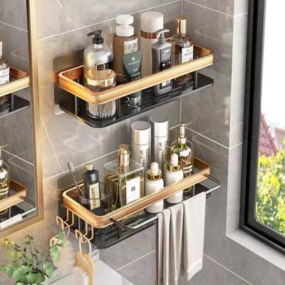 Étagères de Salle de Bain Sans Perçage Étagère d'Angle de Salle de Bain en Aluminium de Luxe Étagère à Shampooing de Douche avec Porte-Serviettes pour Accessoires de Salle de Bain