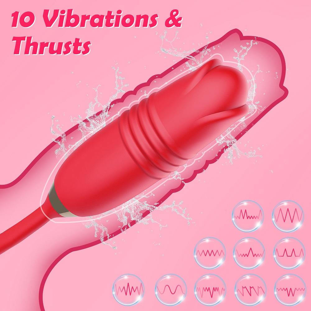 Powerful Rose Toy Dildo Thrusting Vibrator for Women Clitoris Sucker Stimulator Tongue Licking Adults Goods New Sex Toys Female