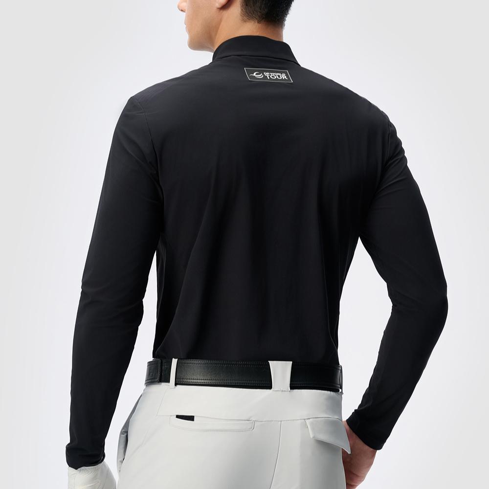 FILA Golf Series Knitted Stand Collar Half Zip Long Sleeve T-Shirt Men Tops Deep-Black A11M445206F-BK