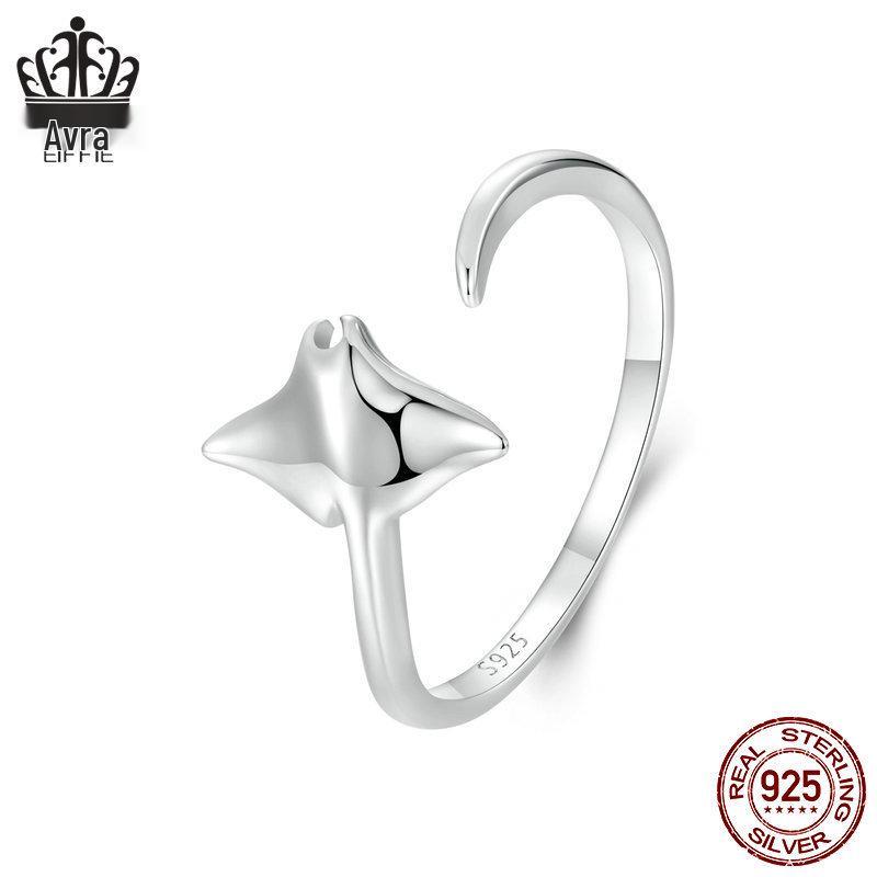 

Everle Ocean Регулируемое открытое кольцо Скат Манта, Женские украшения из стерлингового серебра s925 с родиевым покрытием.