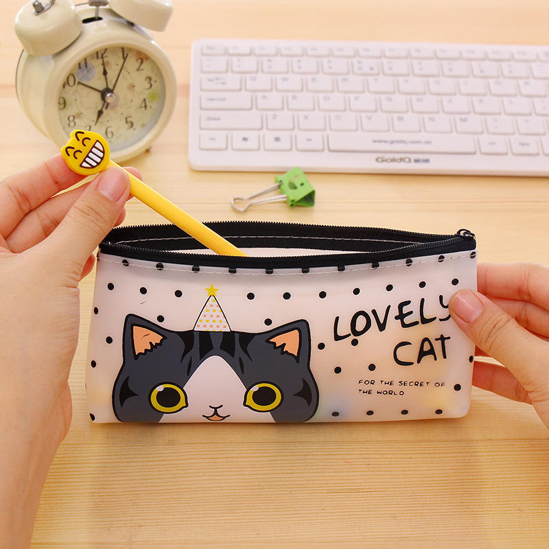 1 Pcs Kawaii Cartoon Cat Pu Pen Bags Student Stationery Gift School Learning Cute Zipper Pencil Case Supplies