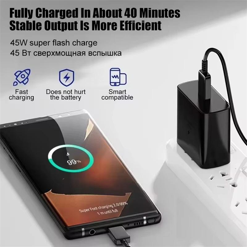 Chargeur Super Rapide PD 45W 5A pour Samsung S21 S22 S23 S24 Plus Note20 Ultra A34 A53 A54 A55 A71 A73 Câble de Charge Rapide USB-C 2m