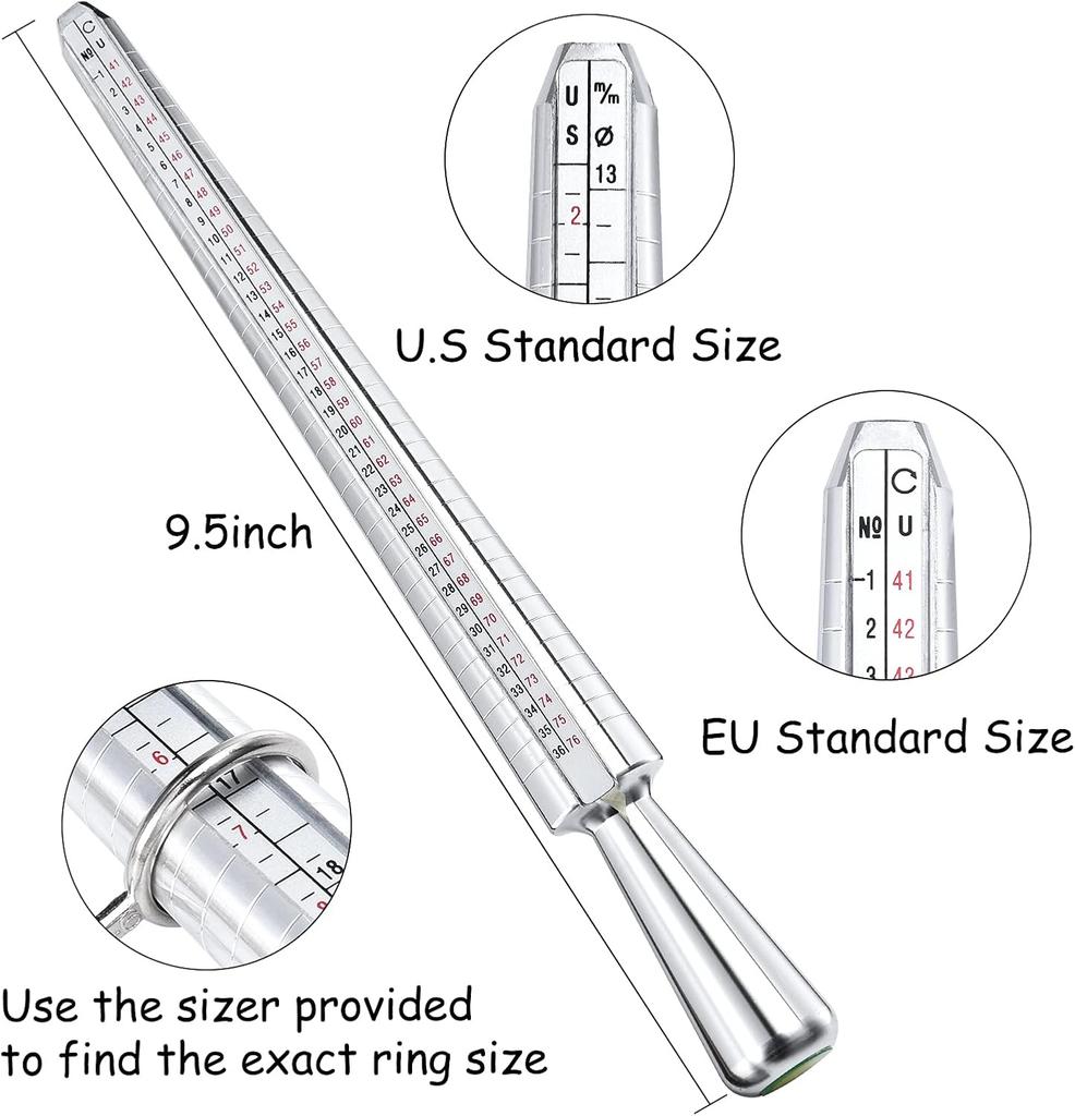 Metal Ring Sizer Tool Set Aluminum Ring Mandrel and Finger Gauges US EU Ring Sizer Measuring Tool For Jewelry Tools