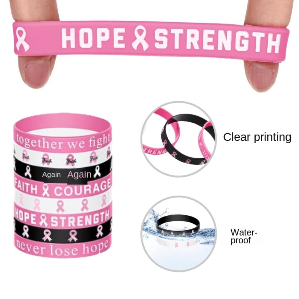 6/8PCS Hope Rubber Bracelet Silicone Silicone Wristband Breast Cancer Awareness Bracelets  Unisex