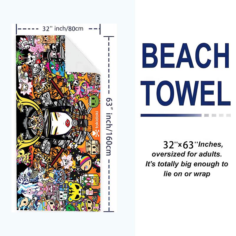 Tokidoki Anime Print Beach Towel, Large Soft Quick Dry Towel for Beach Camping Swimming