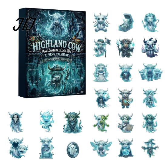 Christmas Countdown Surprise 24 Days Highland Cow Advent Calendar 2026, for Seasonal Party Decorations Kids Adults, Acrylic Cattle Ornaments