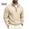 Outdoor Fitness Clothing Mens Quarter Zip Sweatshirt, Stand Collar Athletic Fleece Pullover, Ribbed Hem Cuffs, Lightweight Fall Sweatshirt Long Sleeve