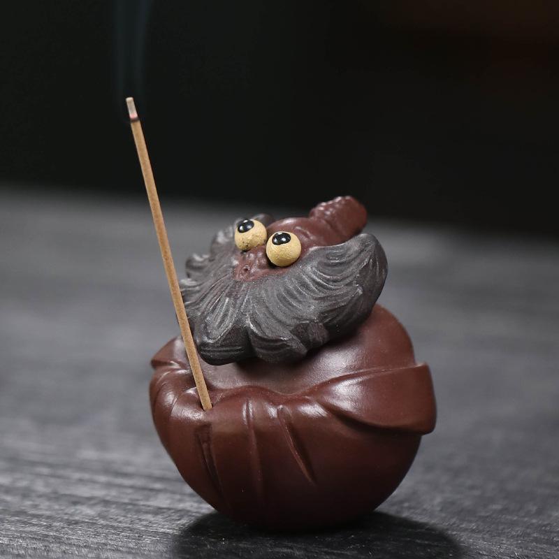 Chinese Yixing Purple Clay Tea Pet Good Luck Handmade Tea Figurine Ornaments Sculpture Crafts Desktop Decors Tea Set Decoration