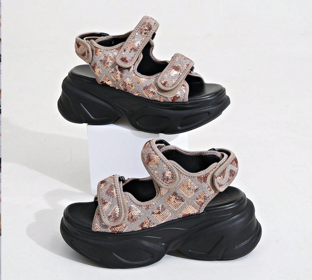 New casual sandals muffin Velcro large size foreign trade platform sandals denim women's shoes