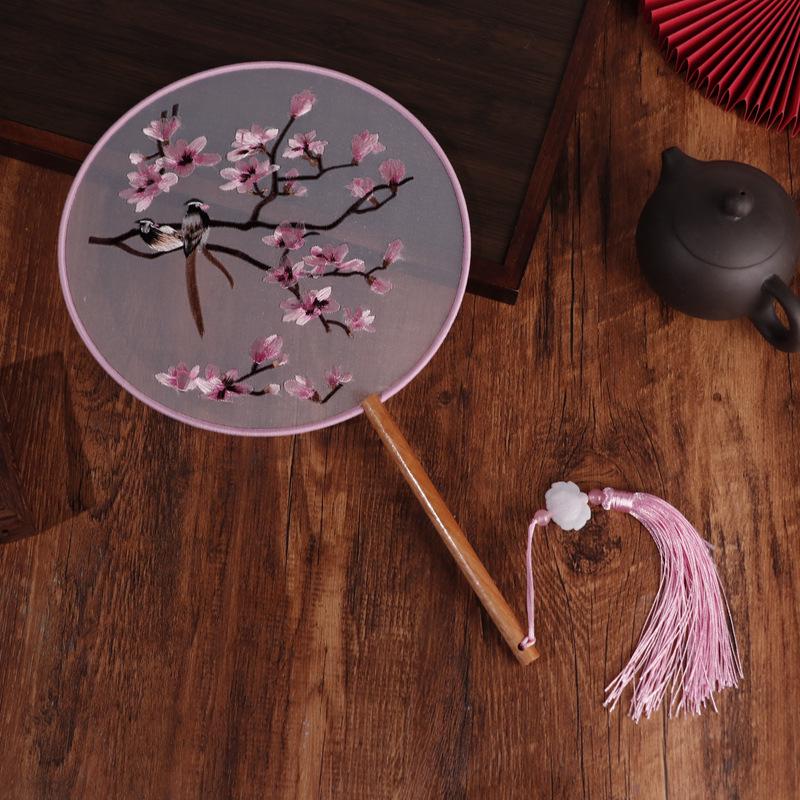 Chinese Double-Sided Embroidered Round Fan for Hanfu or Qipao Dance Performances