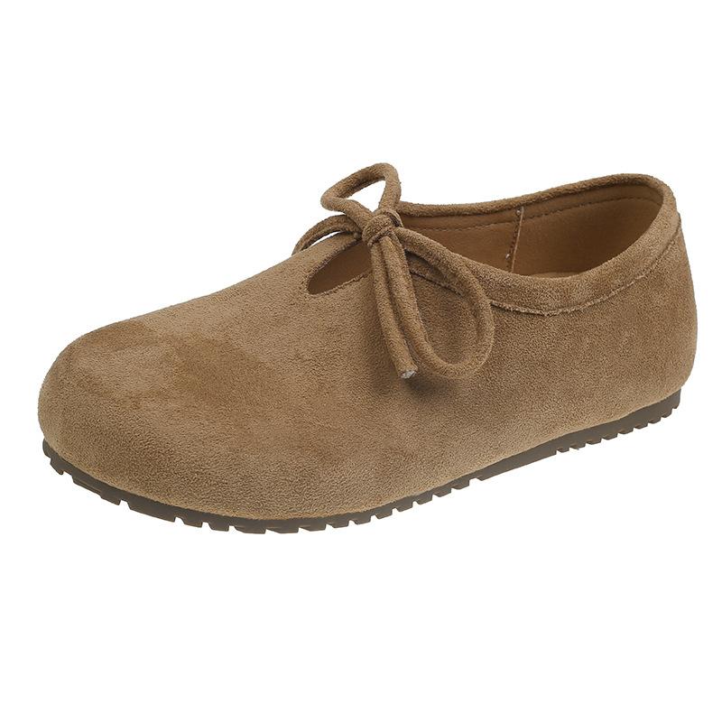 Spring 2025 New Fashion Versatile Bow Single Shoes Flat Bottom One Pedal Solid Color Low Heel Casual Doudou Shoes