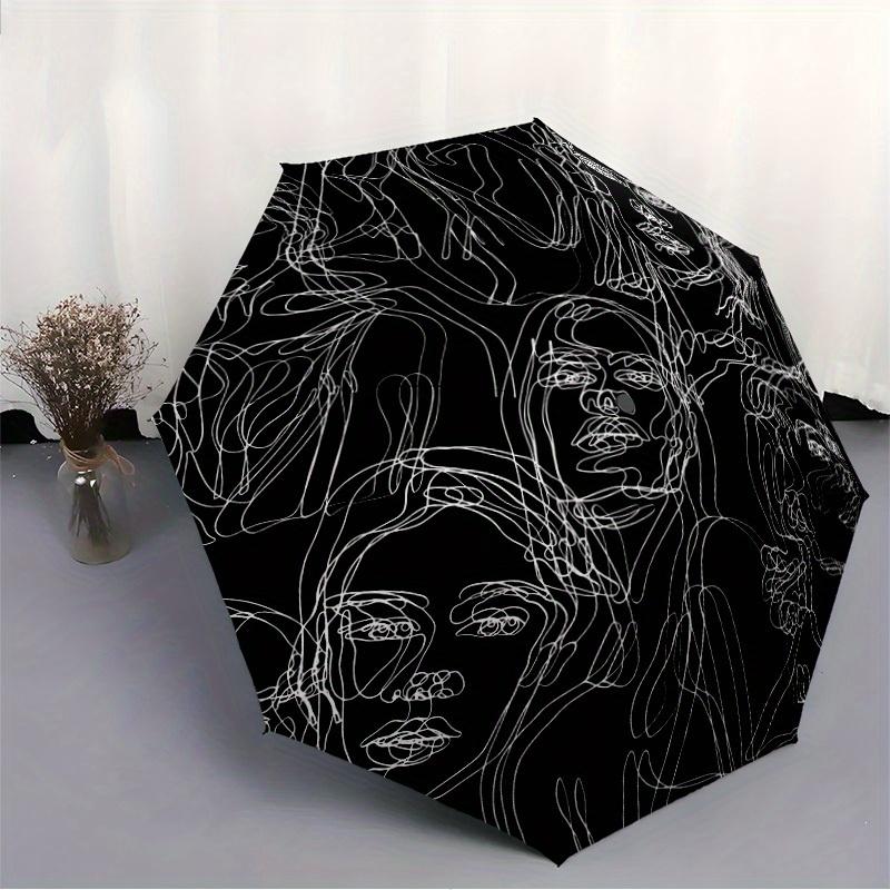 1pc Abstract Faces Automatic Open/close Folding Umbrella, Compact Portable Travel Umbrella, Perfect Birthday/Christmas, Cute Umbrella, Durab
