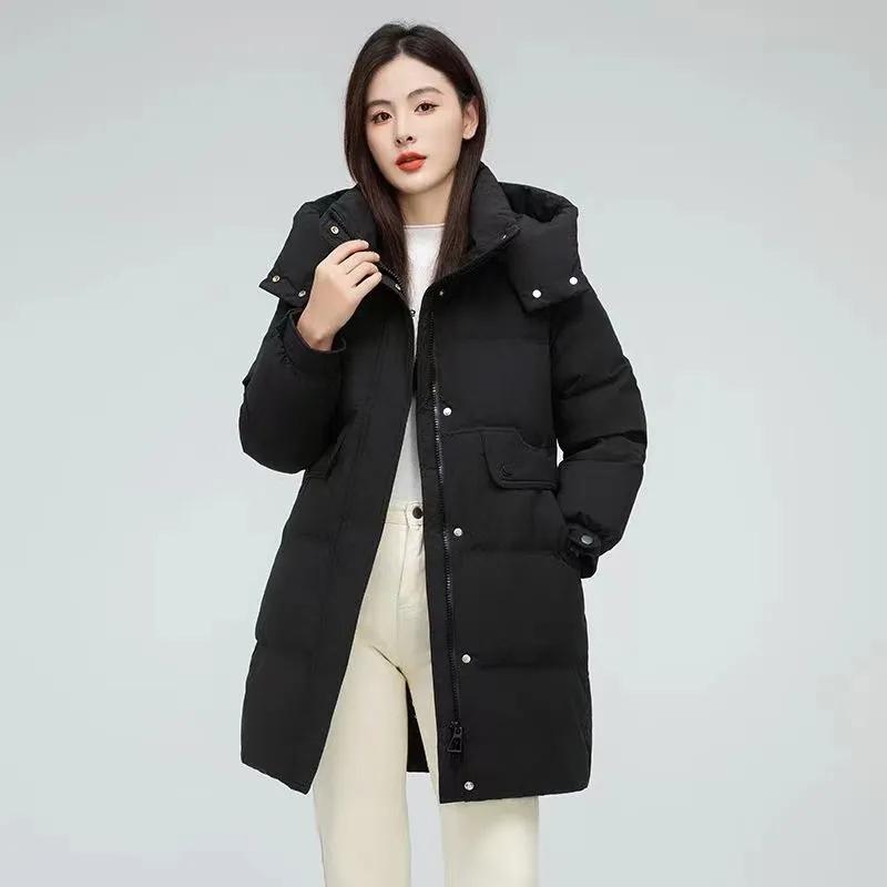 Women's Mid-Length Down Padded Jacket for Autumn and  Winter - Hooded, Thick, Loose and  Bread-Style