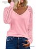 New Women's Patchwork Long Sleeve Striped Casual Loose Top
