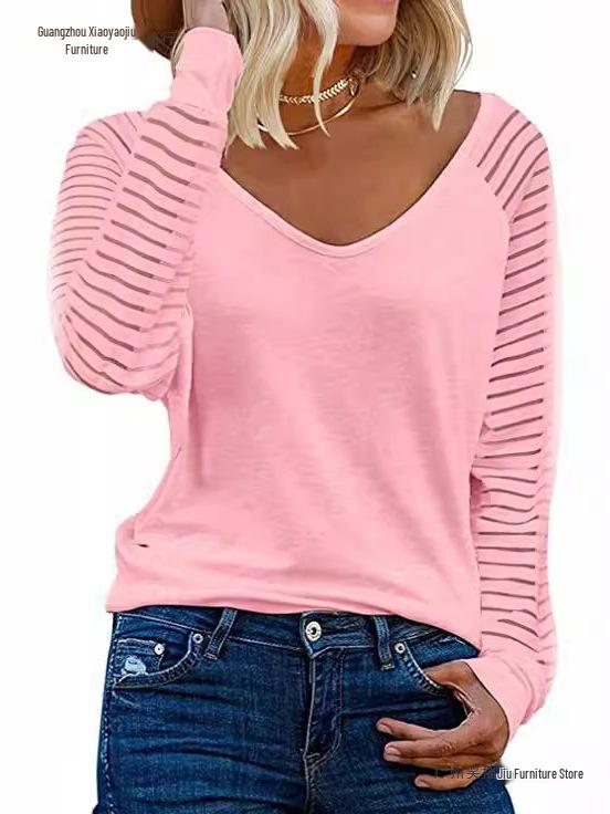 New Women's Patchwork Long Sleeve Striped Casual Loose Top