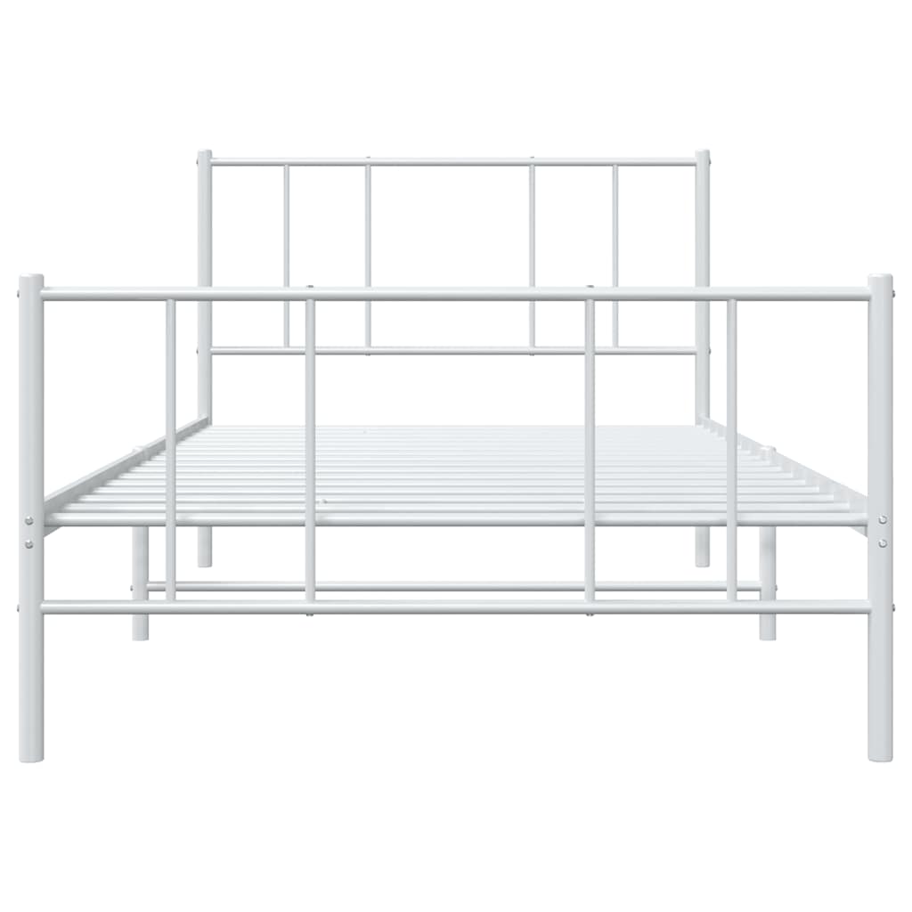 Vidaxl Metal Bed Frame with Headboard and Footboard, White, 100X190 Cm