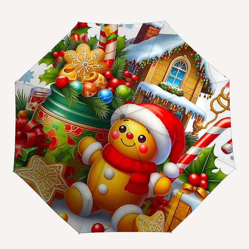 1pc Christmas Gingerbread Man Automatic Opening/Closing Umbrella, Festive Gift for Fans, Travelers & Daily Use.V027