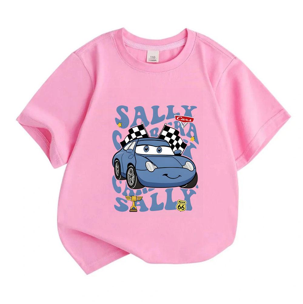 Kids Boys Girls 100% Cotton Crew Neck Short Sleeve T-Shirt, Cute Blue Racing Car Checkered Flag Print Casual Soft Tees for Toddlers Children Daily Wea