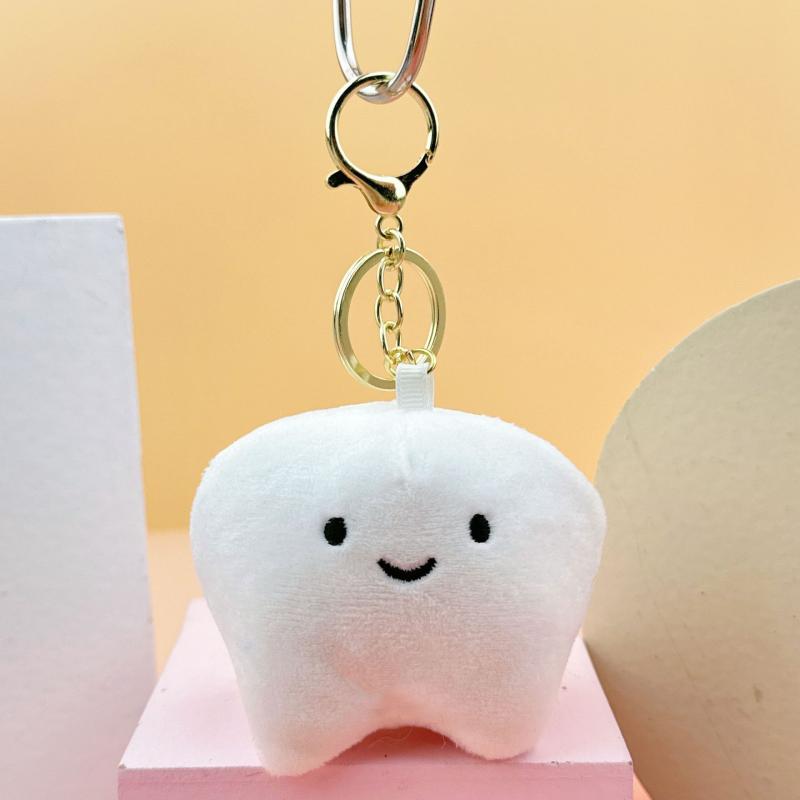 1Pc Cute Fun Plush Keychain Tooth Shape Pendant Mini Toothpaste Toothbrush Keyring Dental Cute Model For Kids Brushing Learning