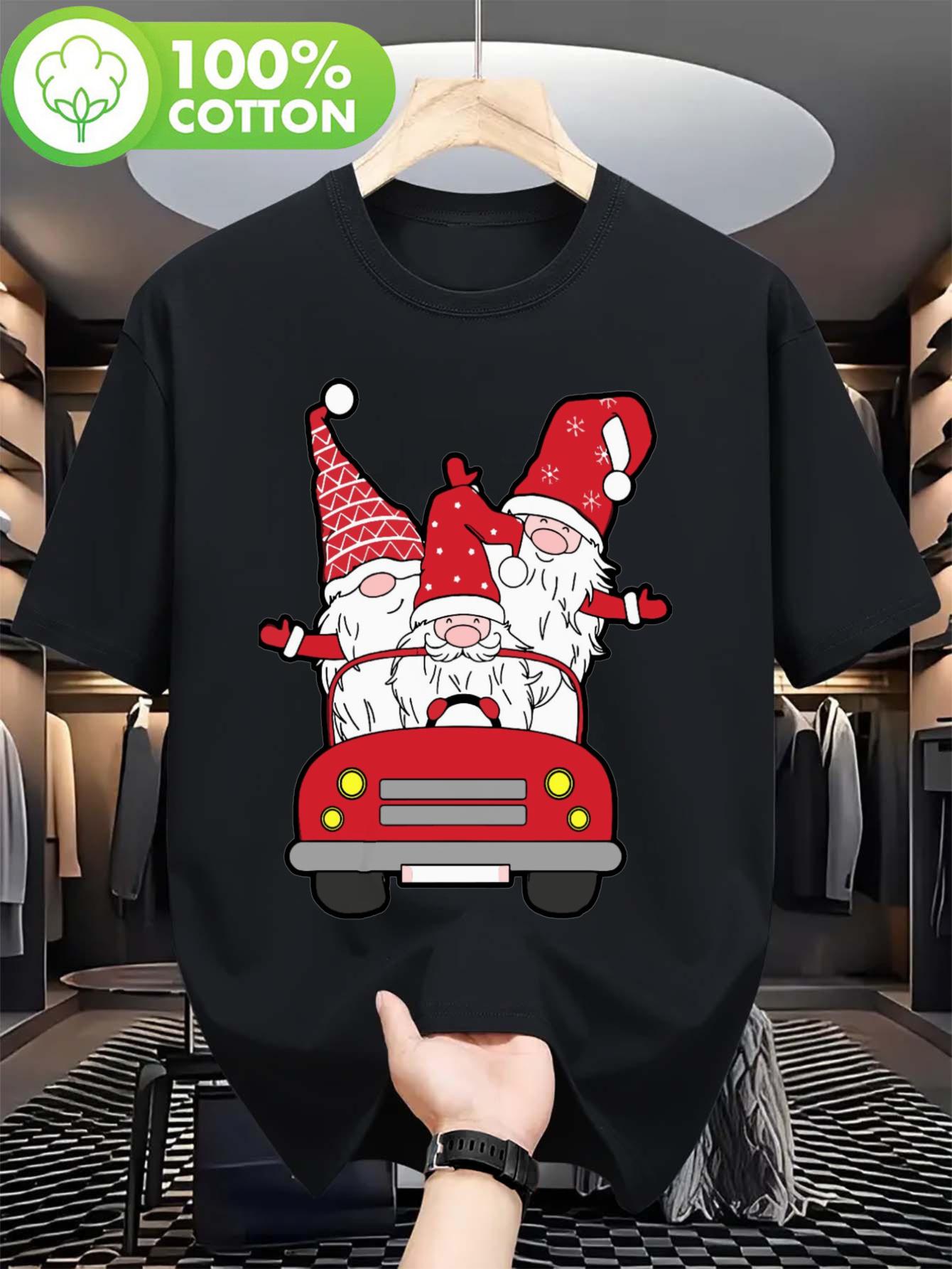 

Plus Size Christmas Santa Claus Graphic T-shirt - Black 100% Cotton Loose Fit Casual Tee with Vintage Holiday Design XXXL