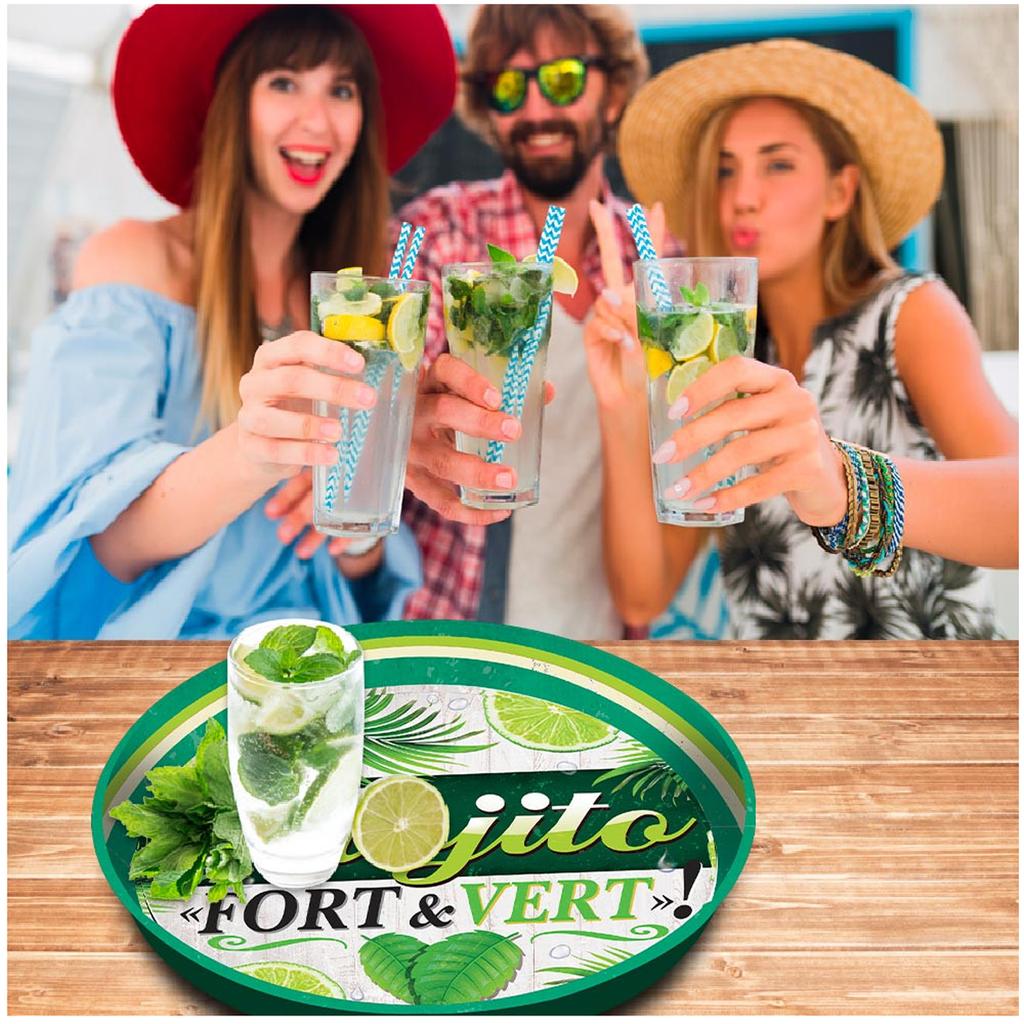 Les Trésors De Lily [A1864] - Round Metal Tray 'Messages' (Strong and Green Mojito) - 33 Cm