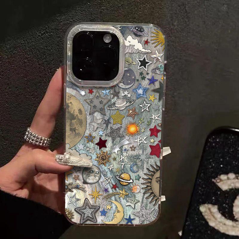 Stars Planets Sun Moon Phone Case For IPhone 17e 16e 17 Air 16 Plus 15 14 13 12 11 Pro Max INS Protective Fashion Laser Cover