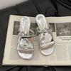 Fashion retro high-heeled cool slippers design sense bow one-word slippers women's summer casual wear French sandals