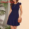 Knit Fabric A Line Dress With Ruffle Sleeves For Summer Beach Vacation