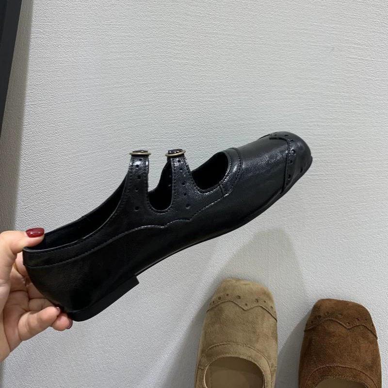 Cowhide version brown retro square head Mary Jane shoes women's 2025 new Korean version French shallow mouth single shoes women's shoes