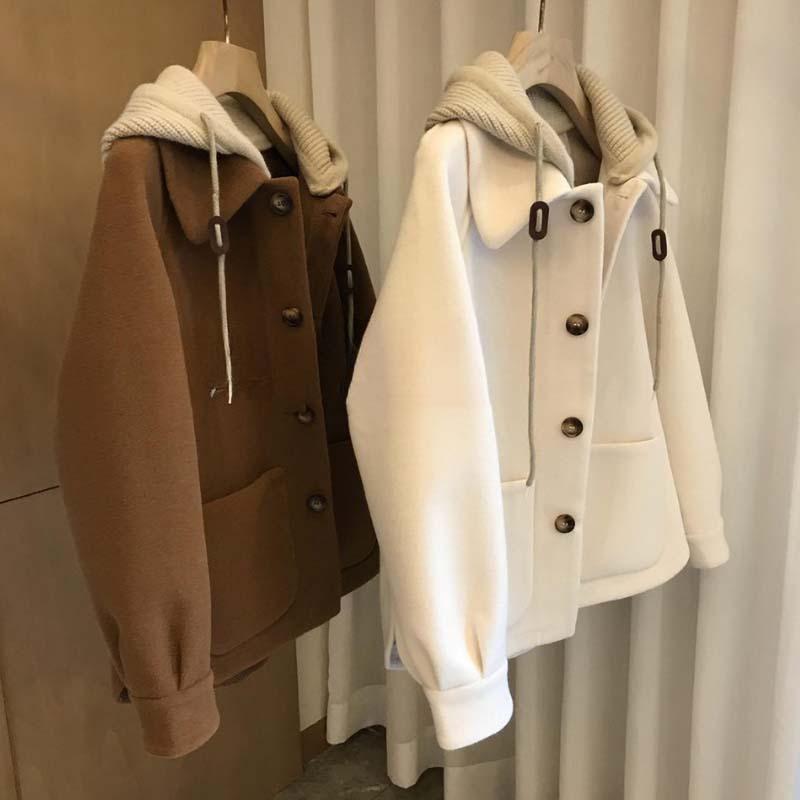 Plus Size Women's Woolen Hooded Coat: Stylish High-End Knit Top for Autumn/Winter