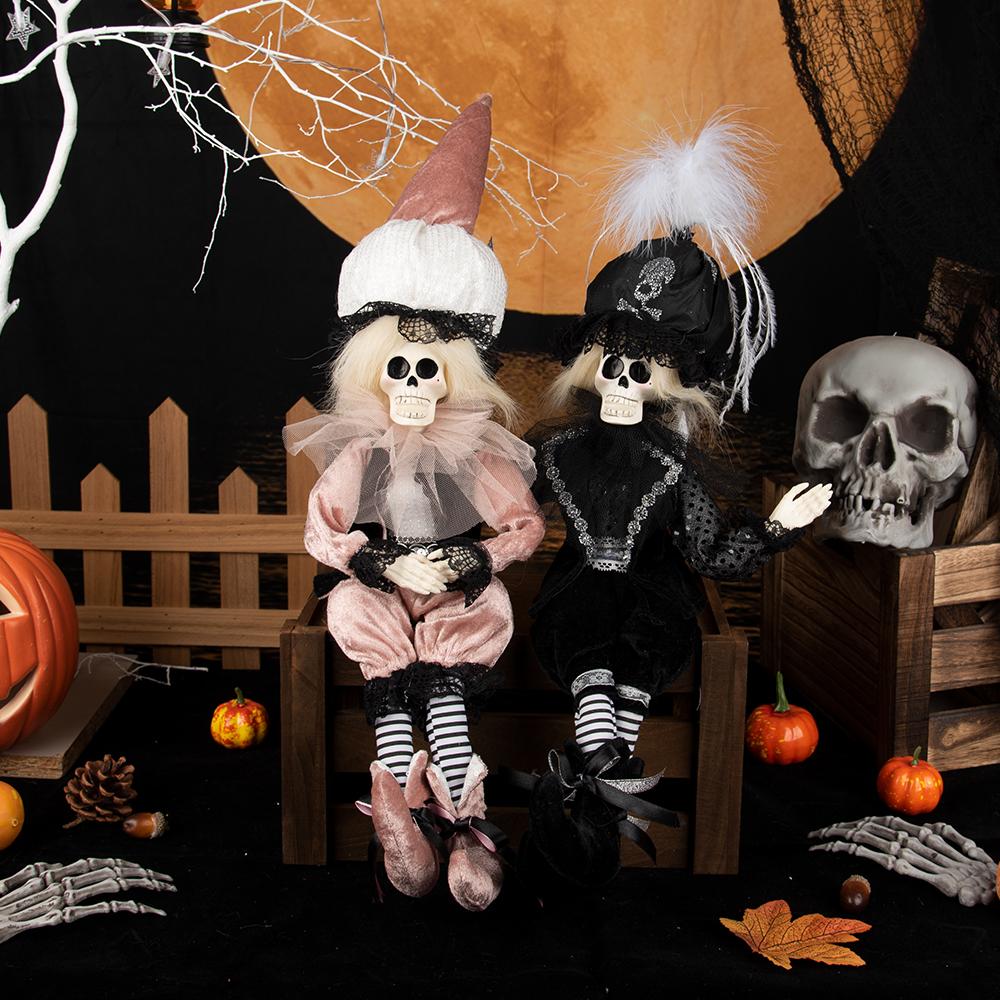 Halloween Romantic Skeleton Couple Figurines Craft Gothic Bride Groom Art Sculpture Groom Home Window Hanging Pendants Ornaments